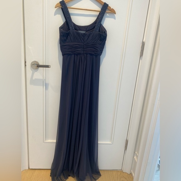 Cachet Slate Blue Chiffon Goddess Gown Beaded Neckline Sz 4 - Picture 3 of 8